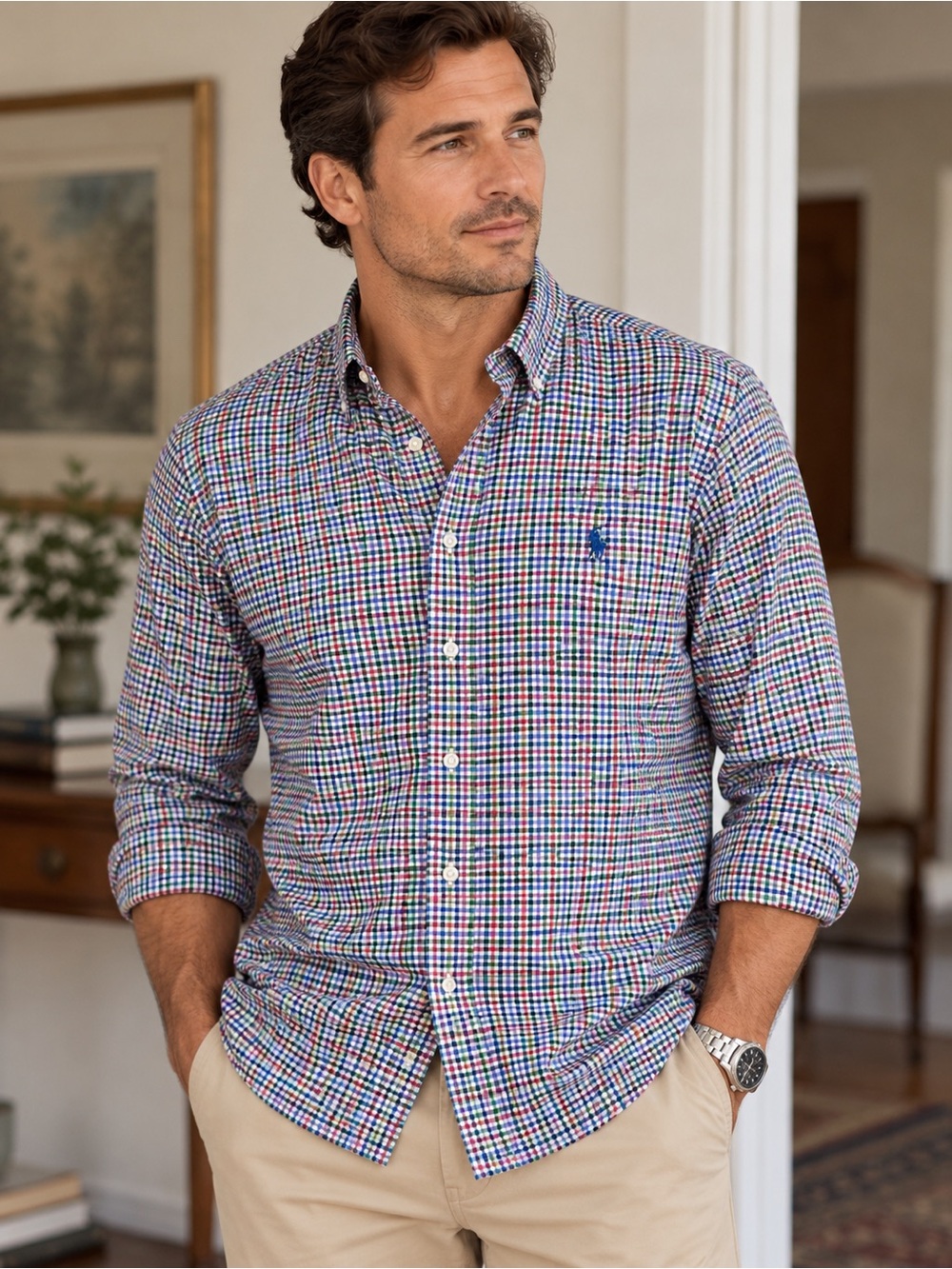 Ralph Lauren Men’s Multicolor Gingham Check Button Down Shirt Size L 100% Cotton